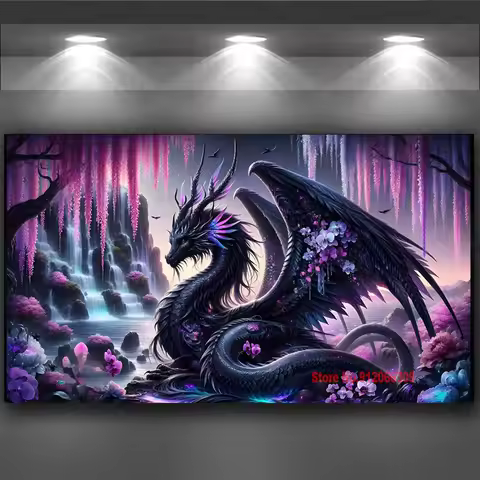 Mysterious black dragon Waterfall Scenery Diy Diamond Painting Kit Full Diamond Art Mosaic Embroider