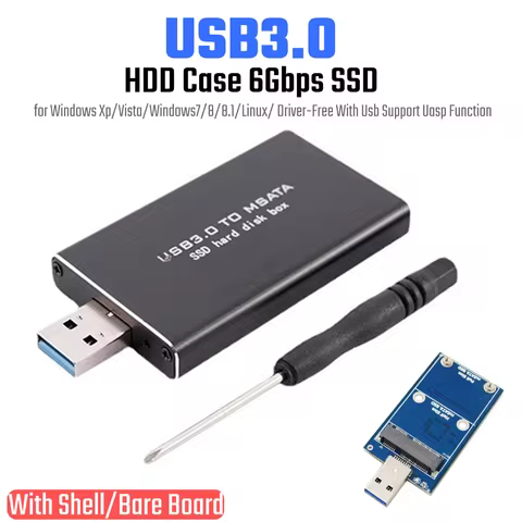 Mini SSD MSATA To USB 3.0 Hard Drive Case 6Gbps MSATA To USB 3.0 Hard Disk Box Storage Case Adapter 
