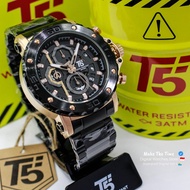 Jam Tangan Pria T5 3723 Chronograph dan Tanggal Aktif Waterproof Rantai Stainless Steel