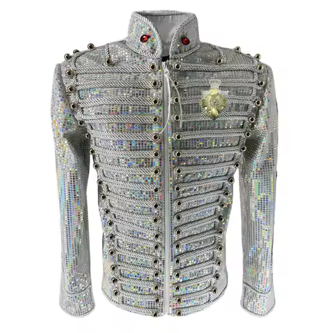 Retro Multicoloured Michael Jackson Handmade Jacket History Outwear Wrapped in String for impersonat