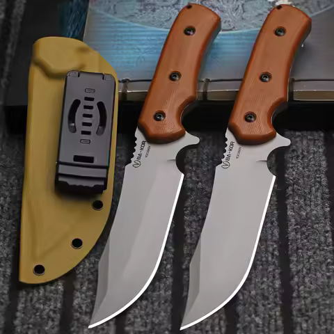 BA-KOR USA 9CR18MOV steel full-grain linen handle outdoor knife + sheath, jungle hunting knife, camp