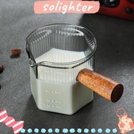 SOLIGHTER Milk Cup, with Wood Handle Glass Espresso Cup, Easy to Clean Gray High Quality Multipurpose Measuring Cup Milk Espresso Shot