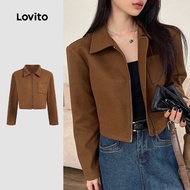 Lovito Women Casual Jacket Plain Zipper Fake Pocket Autumn Winter Jacket LBL24450 Lovito Jaket Kasua