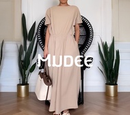 MUDEE เดรสเอวจั๊ม สีเบจ Beige Cinched-Waist Dress
