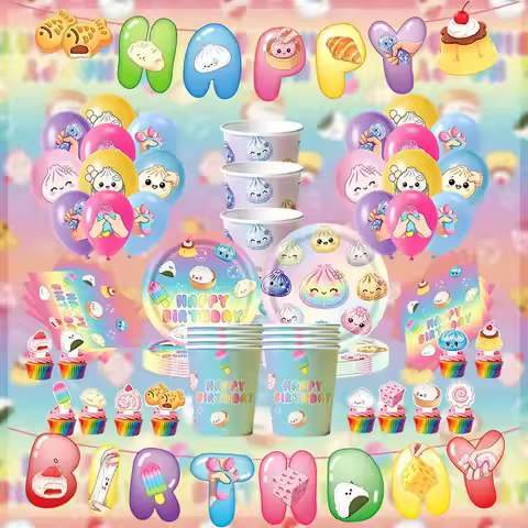 Cute Squishy Bao Stress Relief Birthday Party Decorations Paper Cups Plates Napkins Tablecloth Gift 