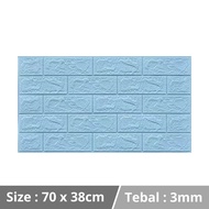 tebal 3mm-wallpaper dinding 3d foam wallfoam motif bata 70cm x 38cm - bata biru