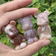 [SG CRYSTAL] Christmas Gift Bearbrick Flower Agate / Sea Ocean Jasper / Amethyst / Silver Obsidian Carving (bear brick)