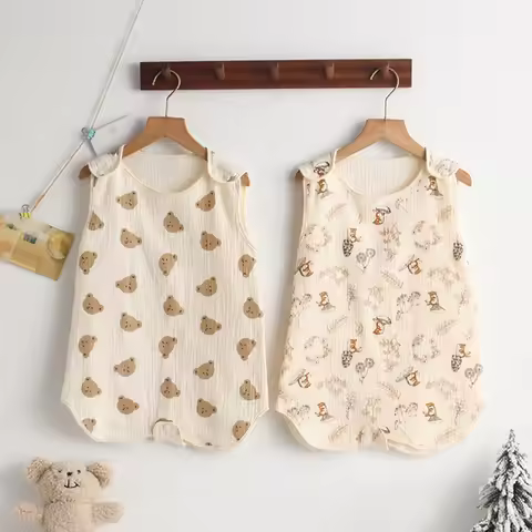 Spring Summer Thin Baby Muslin Sleeping Blanket Boys Girls Cotton Sleep Bag Sleeveless Wearable Newb