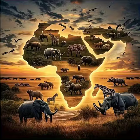5D Diy Diamond Painting Full Square Round African Grassland Noah's Ark Animals World Scenery Diamond
