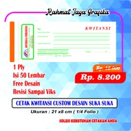 Cetak Kwitansi Custom 1Ply Isi 50 lembar (MINIMAL ORDER 4 BUKU) / Kwitansi / Kwitansi Pembayaran Cus