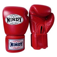 Windy Boxing Gloves Velcro Red color (81012141618 20 oz.) Genuine Leather Sparring MuayThai MMA K1นว