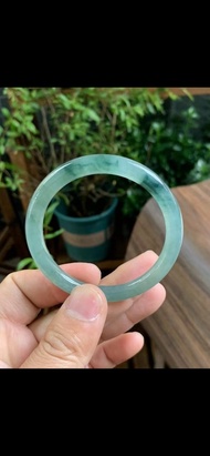 冰種翡翠天然翡翠玉鐲 A玉手鐲 玉鈪 • 冰種油青飄花翡翠圓鐲