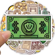 50PCS Cartoon Money Stickers Playful Currency Sticker Decals for Finance Planners Piggy Banks Saving