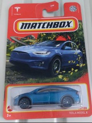 【Tesla model X】［卡紙有摺痕］全新火柴盒藍色特斯拉"model X"經典合金模型鷗翼電動車 matchbox blue color tesla model X electric diec