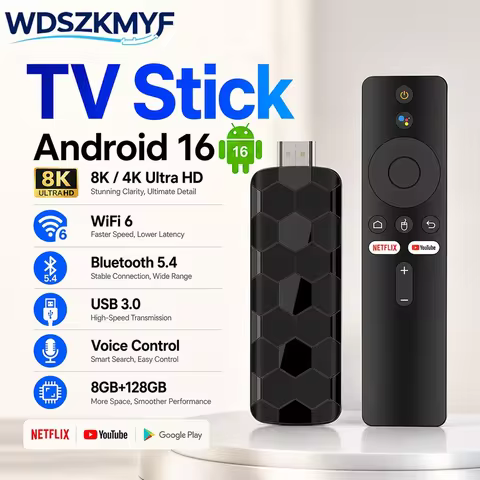 8K/4K Ultra HD Android 16 TV Stick WiFi6 TV Stick Bluetooth Smart TV Box with Voice Remote Smooth Fa