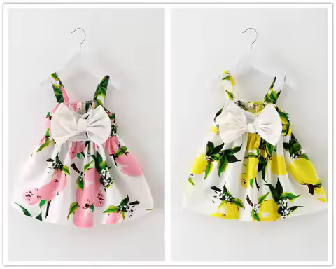 2024 Summer Baby Girl Dress Lemon Print Newborn Infant Dresses Christening Gowns Princess Birthday D