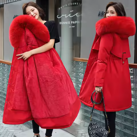 plus Size Parka Coat Women's Thiened Winter Jaet Korean Sle Slim Fit Cotton Polyester Blend Long Sve