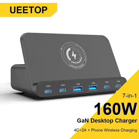 Ueetop 160W USB Charging Station Wireless Charging 65W PD PPS 45W GaN Charger Quick Charger For Lapt