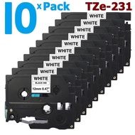 [จัดส่งทั่วไทย] 10 Pack 12mm Tze231 Black on White for Brother PTouch Label Tape 8M Length TZe-231 T