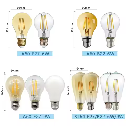 10pcs LED Filament Lamp E27 E14 B22 Retro LED Edison Bulb 220V For Home G45 A60 ST64 G80 G95 2700K 4