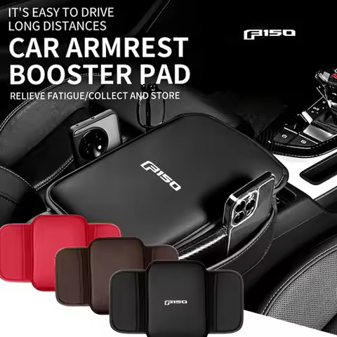 Center Console Arm Rest Protector Leather Car Armrest Box Pad Storage Pocket for Ford Raptor F150 F-