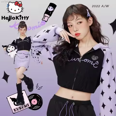 Sanrio Kuromi Cinnamoroll Sports Coat Women's New Fashion 90s Aesthetic Korean Short Style Hoodie Zi