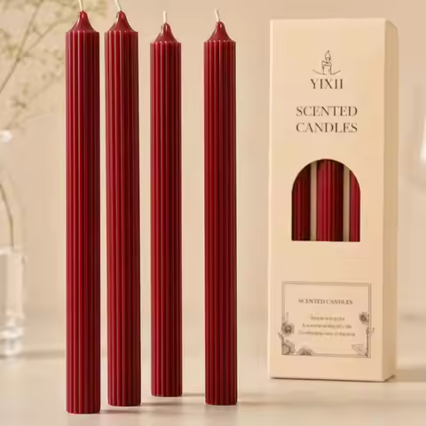 4pcs 25cm Wine Red Aromatherapy Candle Set, Made from Soy Wax, Smoke-Free with Aromatic Fragrance, B