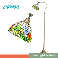 CHENRUI โคมไฟตั้งพื้นทิฟฟานี่ กระจกสีอเมริกัน LED ห้องนั่งเล่นห้องนอนโคมไฟตั้งโต๊ะหัวเตียงมุมป้องกัน