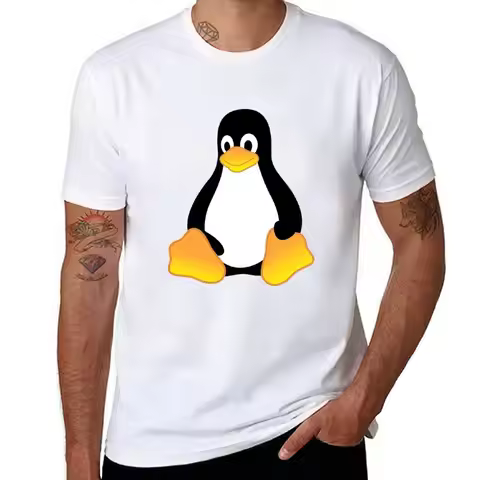 Tux Mascot T-Shirt Penguin Linux Logo T-Shirt Big and Tall Loose Fit T-Shirt