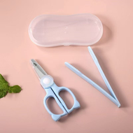 A54-【藍色】嬰兒安全食物鉸剪 BB輔食不銹鋼剪刀 寶寶兒童食品料理剪 小朋友早午晚餐麵條剪刀 廚房食物安全剪刀 - 送食物夾