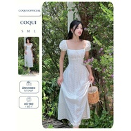 Dress Long, gently pleated Dress with puff sleeves and U neck Vanessa Dress - COQUI, rough fabric la