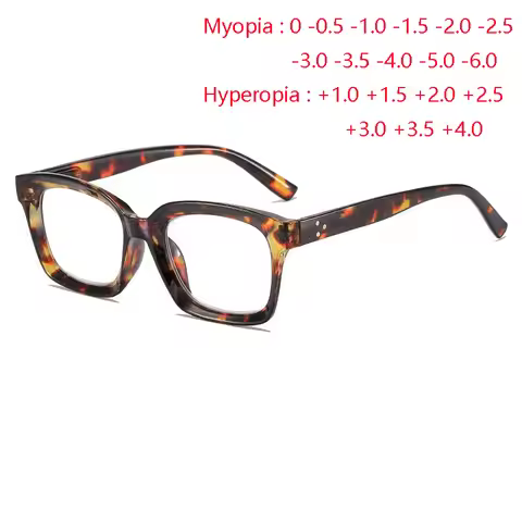 0 -0.5 -0.75 To -6.0 Leopard Frame Square Prescription Eyeglasses Women Men Spring Leg Reader Glaass