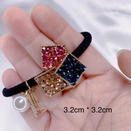 [SG stocks]HT015 3 Square Crystals Hair Ties - 3 Square