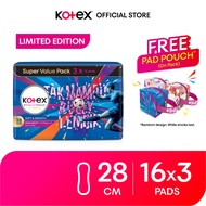 Kotex Soft & Smooth Overnight Non-Wing Limited Edition (28cm/16's x 3 Pack) FOC Pads Pouch