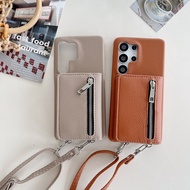 Fashion Zipper Wallet Card Bag Leather Phone Case Compatible for Samsung S24 S25 Ultra S21 S22 S23 P