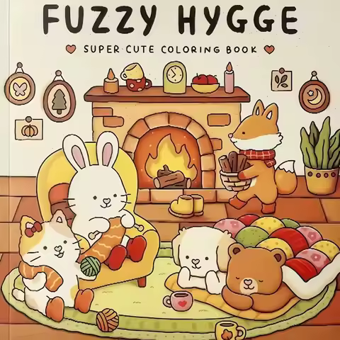 Fuzzy Hygge Adult Coloring Book - Super Cute Adorable Animal Cartoon Drawings Perfect Art Gift for T