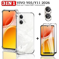 3IN1 For VIVO Y11 Y05 Full screen tempered glass film + transparent anti drop phone casee + Camera L