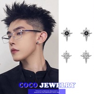 เครื่องประดับ COCOJEWELRY ตุ้มหูแม่เหล็กฮิปฮอปพิเศษแปดแฉกสีดำเซอร์คอนสำหรับผู้ชายและผู้หญิง