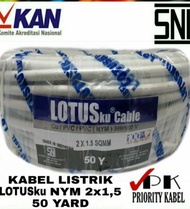 Kabel Listrik tembaga Lotus 2x1.5 / SNI / ASLI TEMBAGA MURNI 50YARD / KABEL LISTRIK INSTALASI