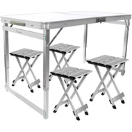 ชุดโต๊ะเก้าอี้อลูมิเนียมสำหรับโต๊ะปิกนิกพับได้4คนพร้อมเก้าอี้4ตัวอุปกรณ์ตั้งแคมป์โต๊ะรับประทานอาหาร Pliante
