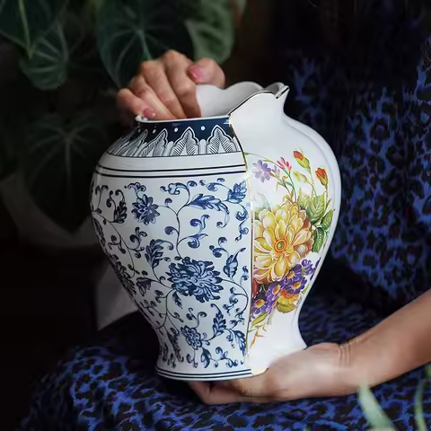 Chinese Retro Ceramic Vase Home Decor Hydroponic Vase Living Room Decoration Tabletop Arrangement Dr