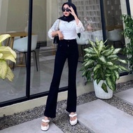 Highwaist jeans cutbray wanita loose