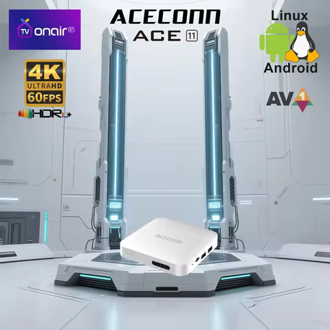 ACECONN Streaming Android Linux IPTV Boxes 4K HDR10+ TVONAIR3+ Dual WiFi Auto Learning Hotkeys Backl