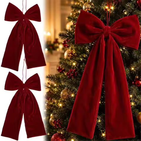 Luxury Plush Velvet Burgundy Bow Decoration for Christmas Tree Topper Garland Mantel Gift Wrapping V