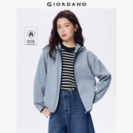 GIORDANO Women Hoodies Fleece Lined Windproof Warm Hoodies Contrast Binding Zip Front Fashion Casual