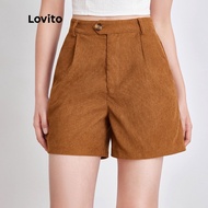 Lovito Asymmetrical Women Shorts L35ED036 (Brown) Kasual Celana Pendek Wanita Polos Asimetris