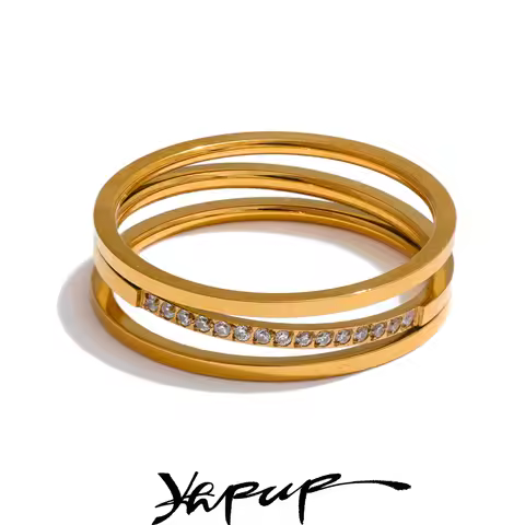 Yhpup 6789# Exquisite Stainless Steel Cubic Zirconia Ring Gold Silver Color Tarnish Resistant Metal 