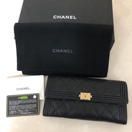 CHANEL Classic Boy Long Wallet Black + Gold Caviar Leather  經典黑色金扣 荔枝皮牛皮 長銀包