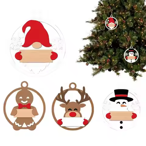 Christmas Tree Decorations Wooden Snowman Decoration 4X Christmas Pendants Art Craft For Tree Home I