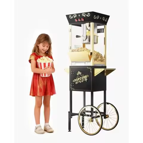 12 oz Upgraded Popcorn Machine Cart with Stainless-Steel Kettle Makes Up to 48 Cups Movie Theater Po